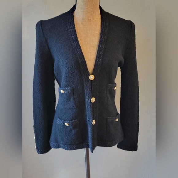 Adolfo New York Vintage 70s Black Wool Boulce Sweater Jacket Medium - Picture 7 of 11